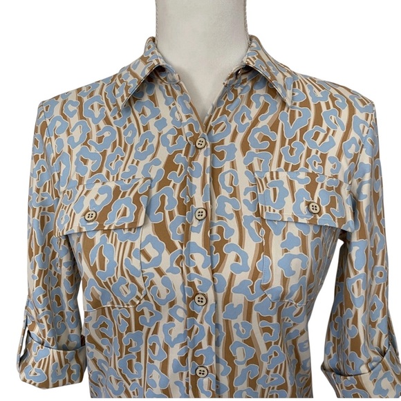 J McLaughlin Stylish Blue and Brown Women's Top XL - Picture 1 of 4
